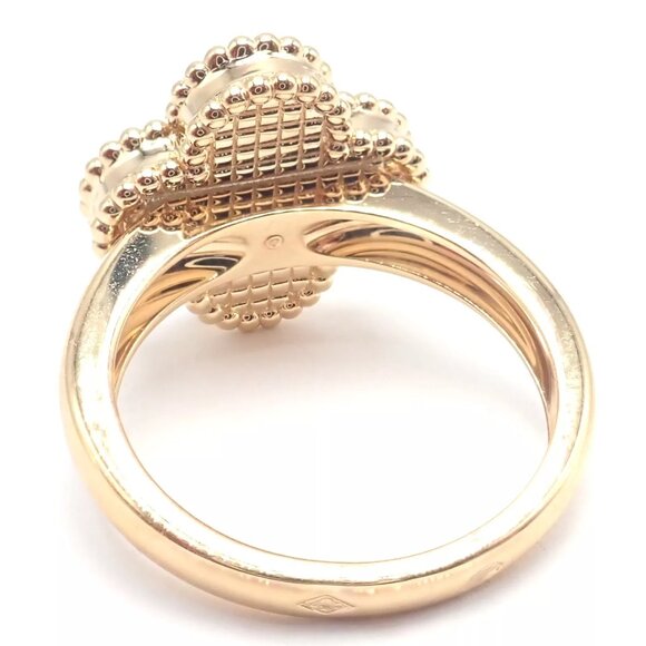 Van Cleef & Arpels Vintage Alhambra 18k Yellow Gold Mother Of Pearl Diamond Ring - Picture 5 of 10